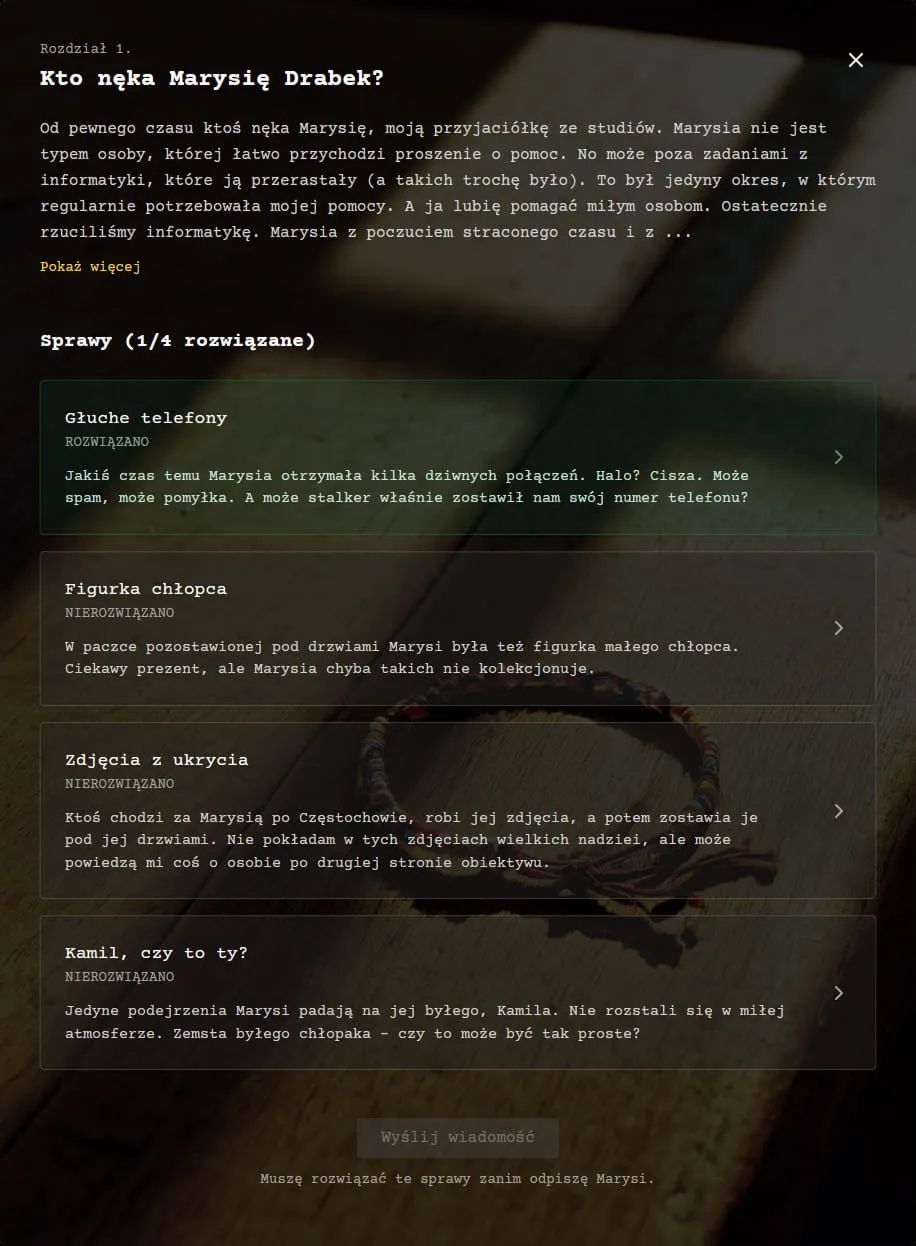 Portal - panel z historią